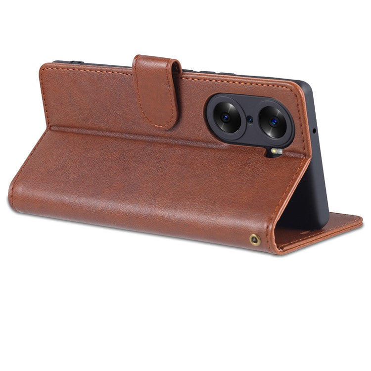 AZNS Stylish Textured PU Leather Stand Wallet Case Magnetic Clasp Shock-absorption Cover for Honor 60 - Brown