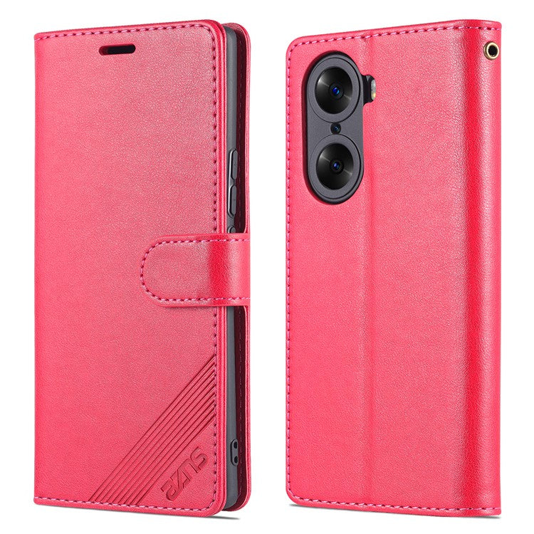 AZNS Stylish Textured PU Leather Stand Wallet Case Magnetic Clasp Shock-absorption Cover for Honor 60 - Red