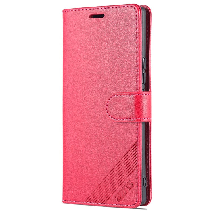 AZNS Stylish Textured PU Leather Stand Wallet Case Magnetic Clasp Shock-absorption Cover for Honor 60 - Red