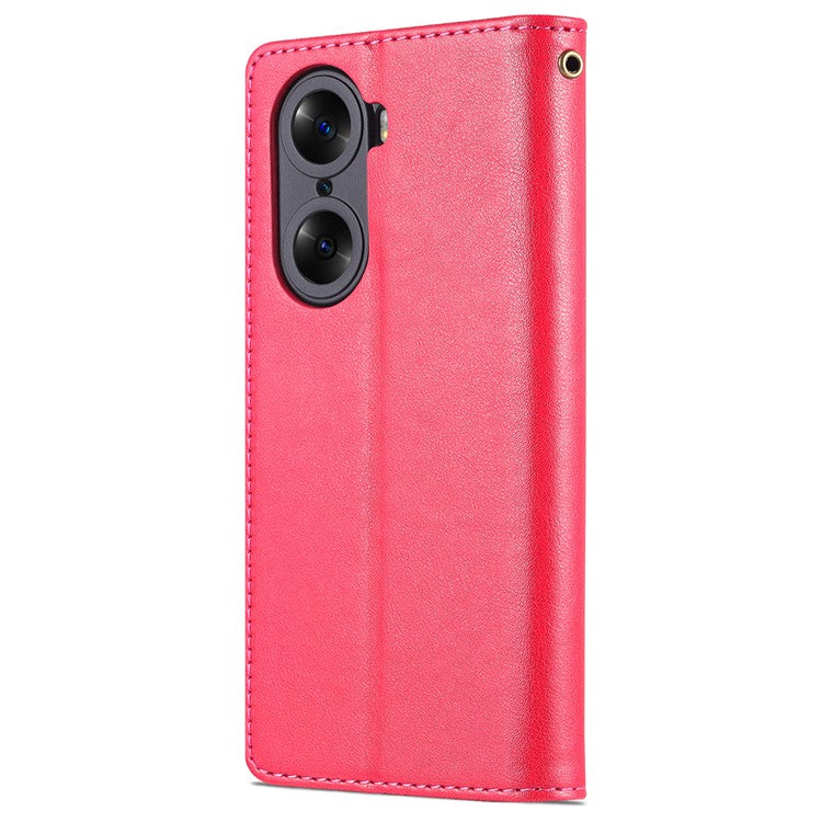 AZNS Stylish Textured PU Leather Stand Wallet Case Magnetic Clasp Shock-absorption Cover for Honor 60 - Red