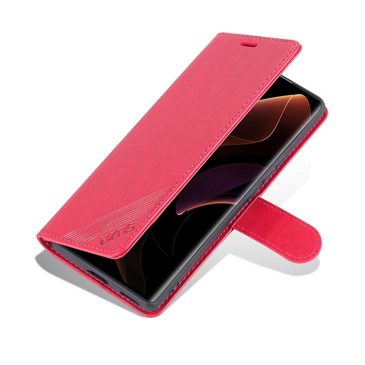 AZNS Stylish Textured PU Leather Stand Wallet Case Magnetic Clasp Shock-absorption Cover for Honor 60 - Red