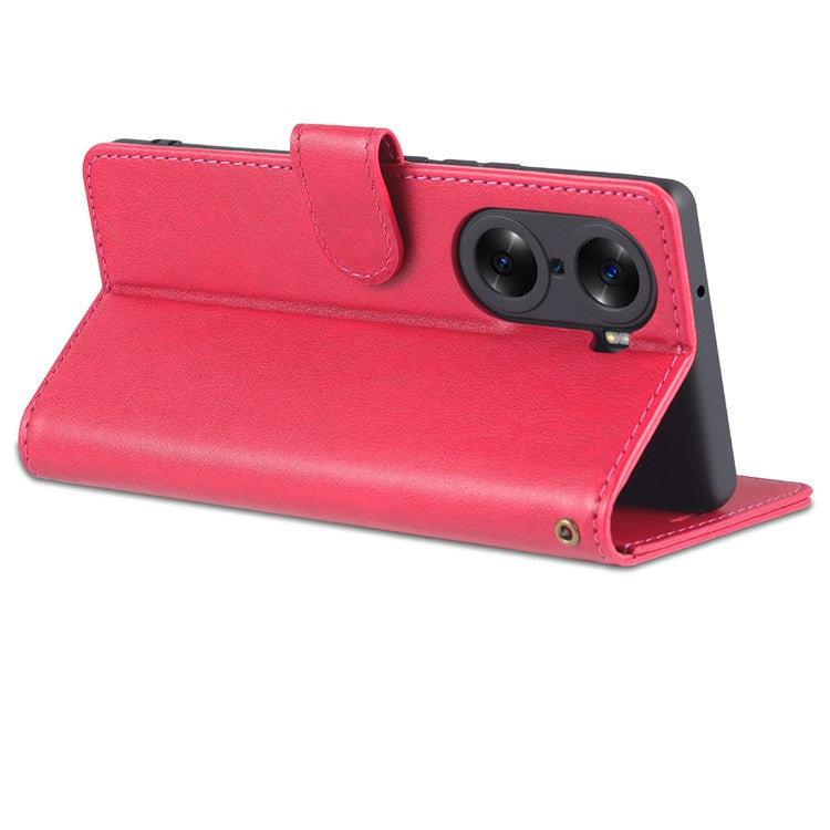 AZNS Stylish Textured PU Leather Stand Wallet Case Magnetic Clasp Shock-absorption Cover for Honor 60 - Red