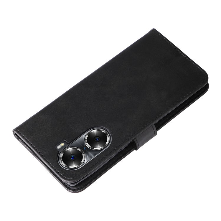 Drop Proof PU Leather Zippered Pocket Phone Case Coin Holder Wallet Stand Folding Case for Honor 60 - Black