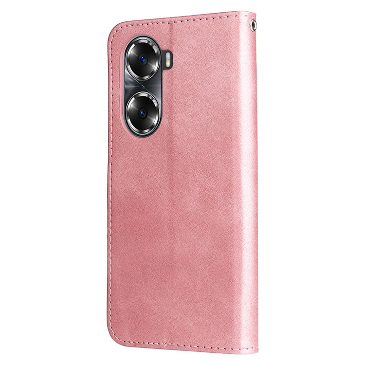 Drop Proof PU Leather Zippered Pocket Phone Case Coin Holder Wallet Stand Folding Case for Honor 60 - Rose Gold