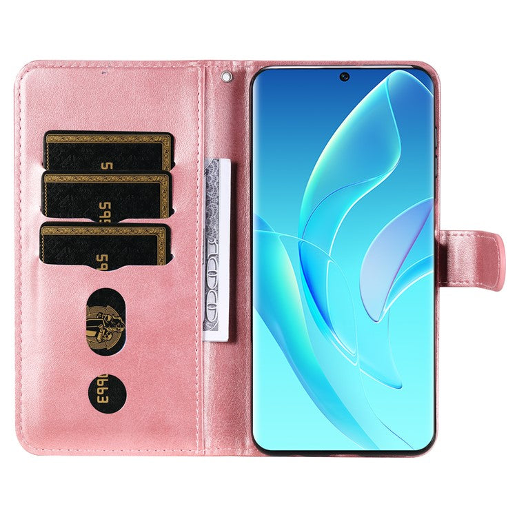 Drop Proof PU Leather Zippered Pocket Phone Case Coin Holder Wallet Stand Folding Case for Honor 60 - Rose Gold