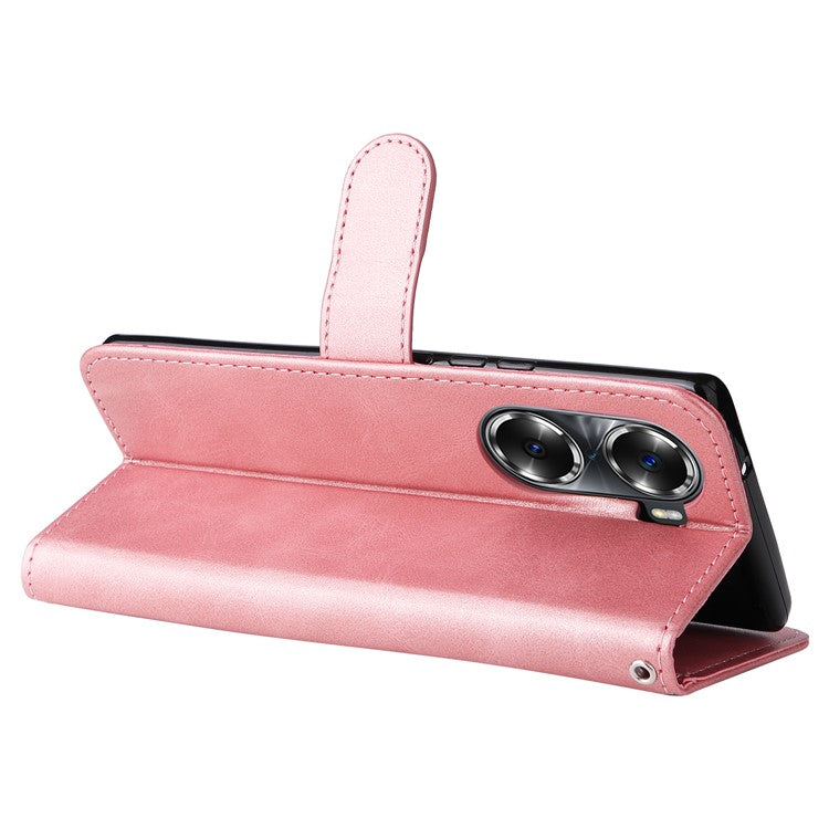Drop Proof PU Leather Zippered Pocket Phone Case Coin Holder Wallet Stand Folding Case for Honor 60 - Rose Gold
