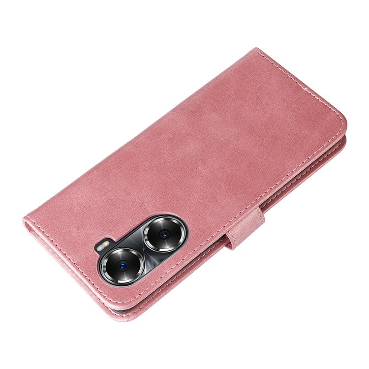 Drop Proof PU Leather Zippered Pocket Phone Case Coin Holder Wallet Stand Folding Case for Honor 60 - Rose Gold