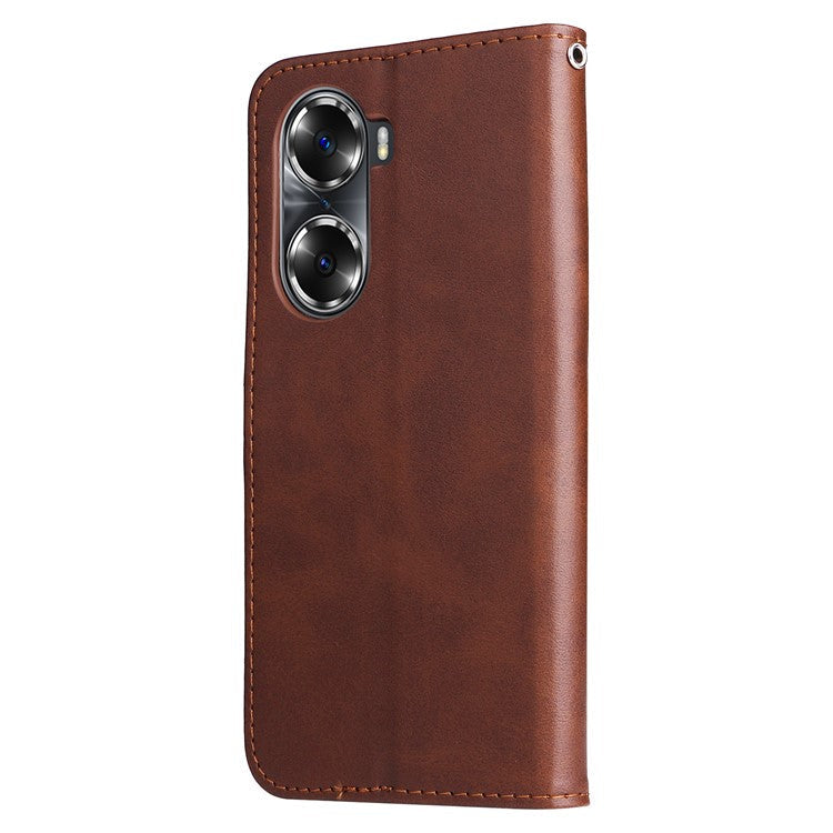 Drop Proof PU Leather Zippered Pocket Phone Case Coin Holder Wallet Stand Folding Case for Honor 60 - Brown