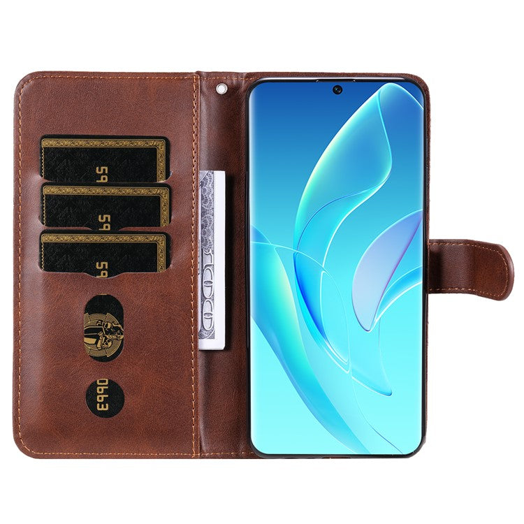 Drop Proof PU Leather Zippered Pocket Phone Case Coin Holder Wallet Stand Folding Case for Honor 60 - Brown