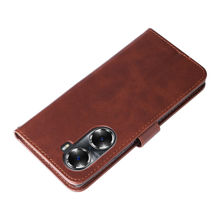 Drop Proof PU Leather Zippered Pocket Phone Case Coin Holder Wallet Stand Folding Case for Honor 60 - Brown