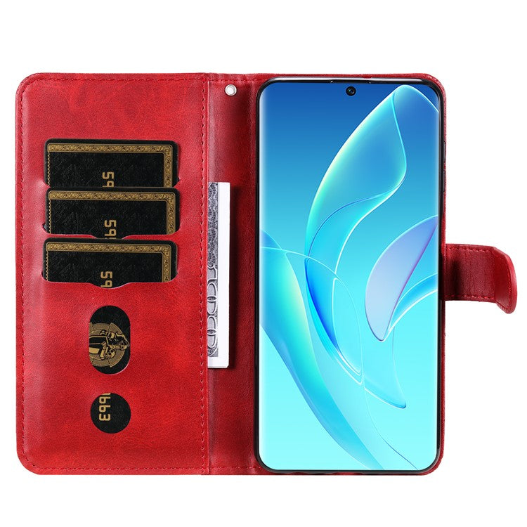 Drop Proof PU Leather Zippered Pocket Phone Case Coin Holder Wallet Stand Folding Case for Honor 60 - Red