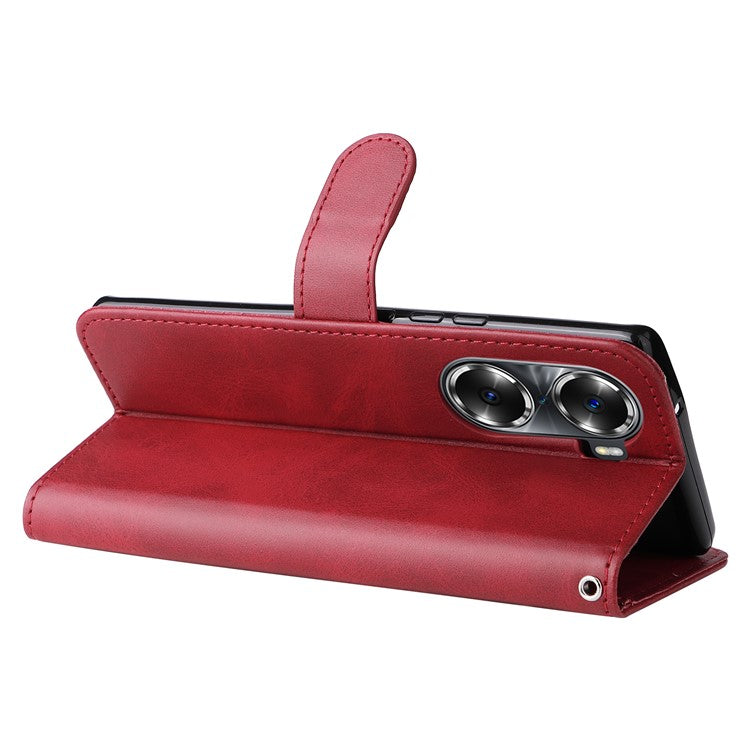 Drop Proof PU Leather Zippered Pocket Phone Case Coin Holder Wallet Stand Folding Case for Honor 60 - Red