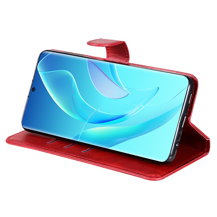 Drop Proof PU Leather Zippered Pocket Phone Case Coin Holder Wallet Stand Folding Case for Honor 60 - Red