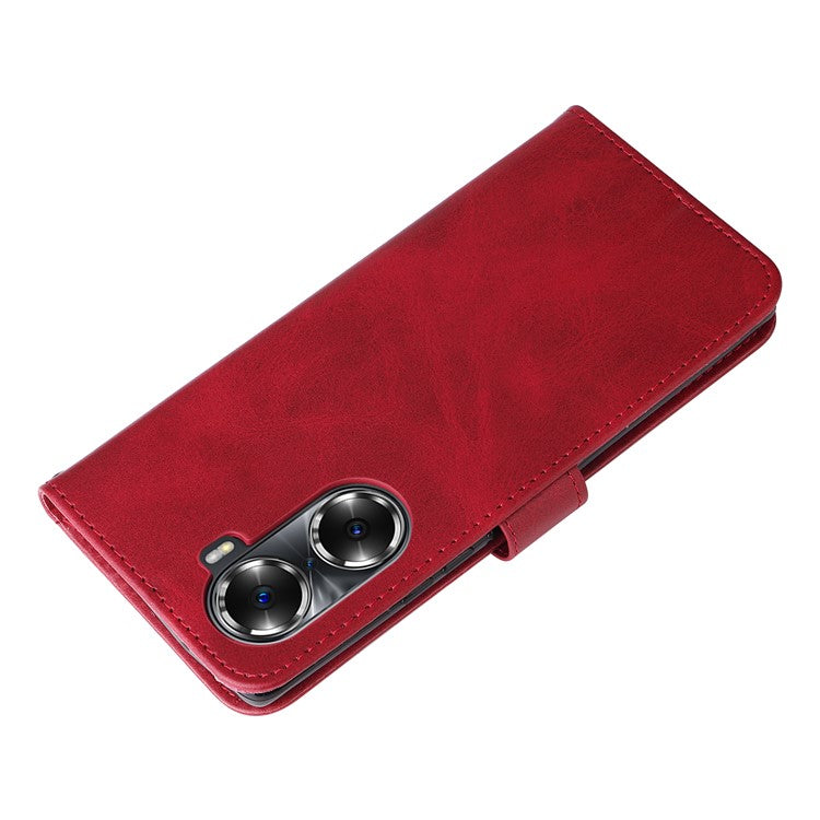 Drop Proof PU Leather Zippered Pocket Phone Case Coin Holder Wallet Stand Folding Case for Honor 60 - Red