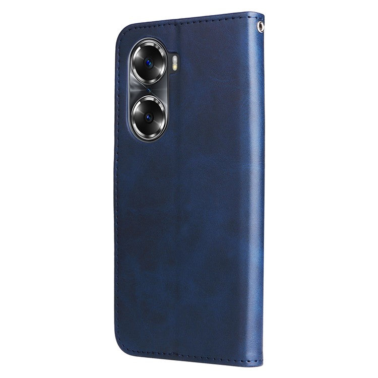 Drop Proof PU Leather Zippered Pocket Phone Case Coin Holder Wallet Stand Folding Case for Honor 60 - Blue
