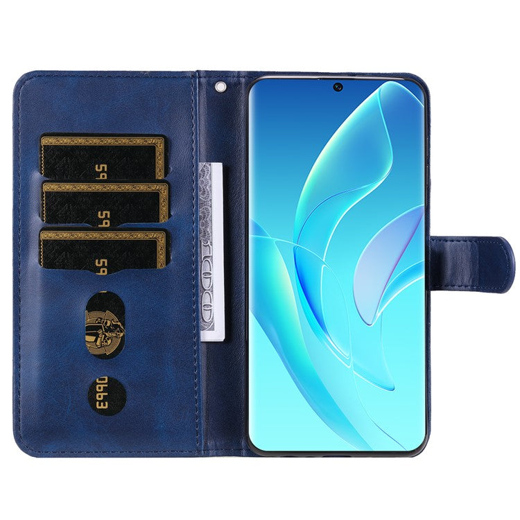 Drop Proof PU Leather Zippered Pocket Phone Case Coin Holder Wallet Stand Folding Case for Honor 60 - Blue