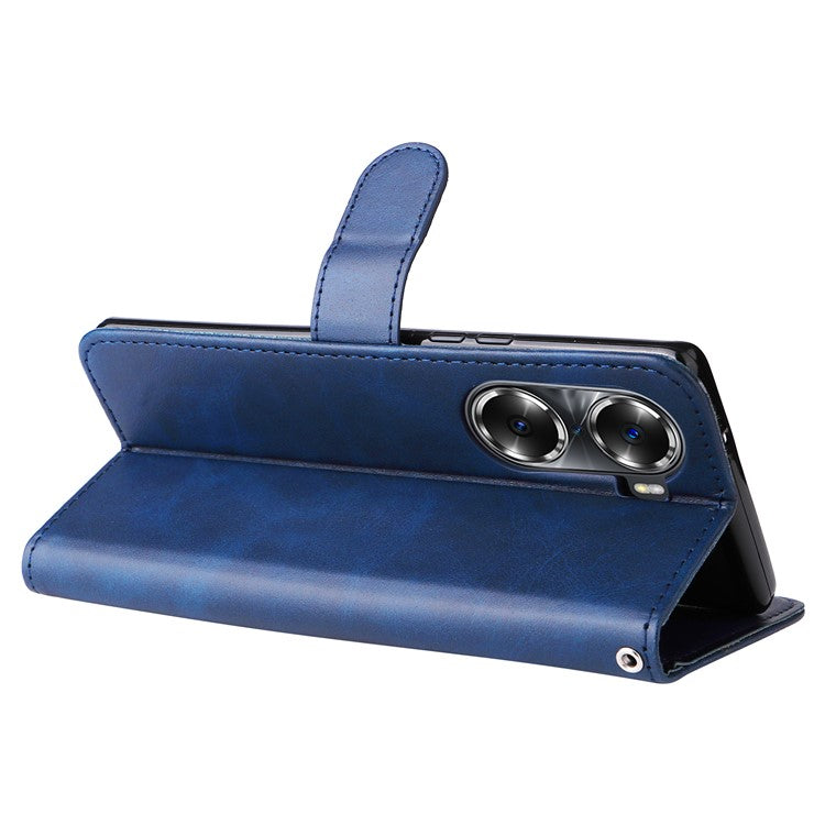 Drop Proof PU Leather Zippered Pocket Phone Case Coin Holder Wallet Stand Folding Case for Honor 60 - Blue