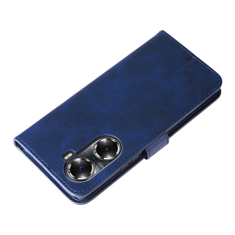 Drop Proof PU Leather Zippered Pocket Phone Case Coin Holder Wallet Stand Folding Case for Honor 60 - Blue
