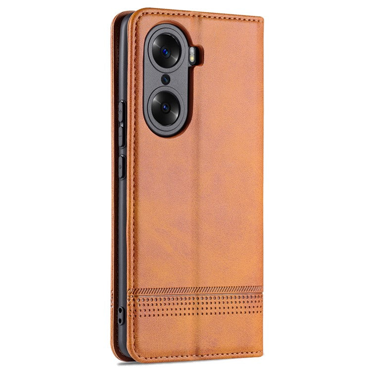 AZNS Fall Prevention PU Leather Wallet Flip Case Magnetic Absorption Folding Stand Protective Cover for Honor 60 - Brown