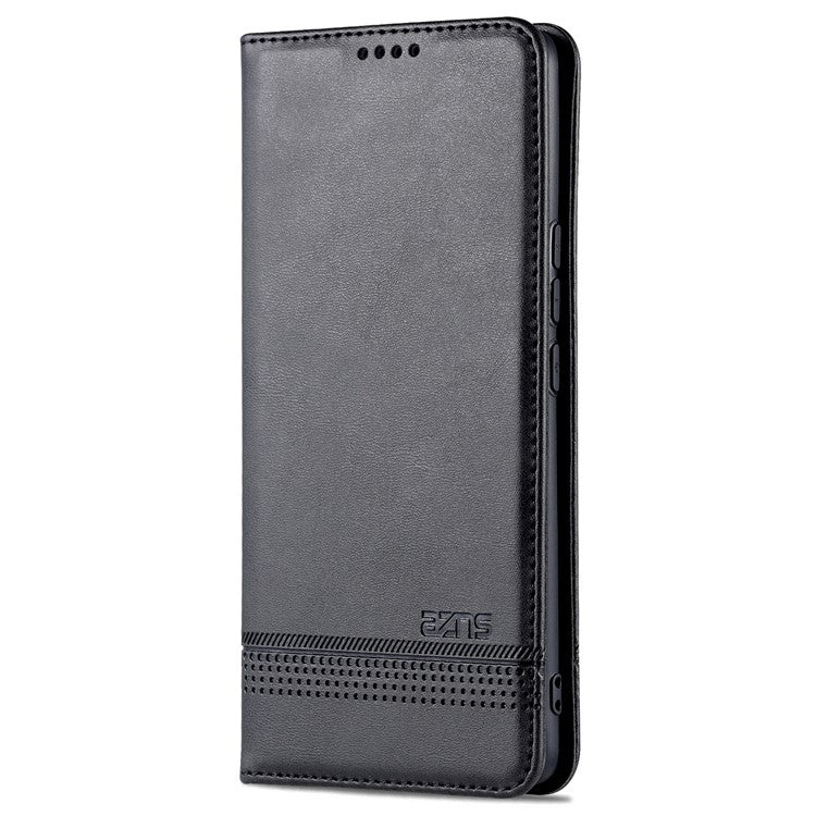 AZNS PU Leather + TPU Wallet Flip Case Magnetic Absorption Folding Stand Protective Cover for Honor 60 Pro - Black