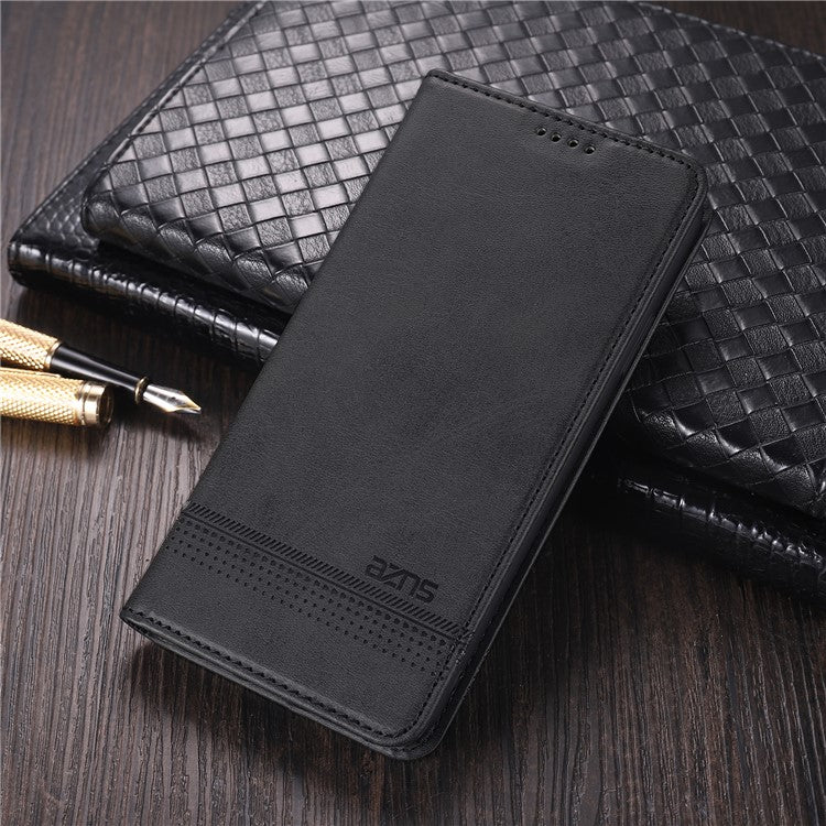 AZNS PU Leather + TPU Wallet Flip Case Magnetic Absorption Folding Stand Protective Cover for Honor 60 Pro - Black
