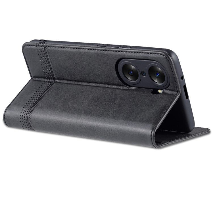 AZNS PU Leather + TPU Wallet Flip Case Magnetic Absorption Folding Stand Protective Cover for Honor 60 Pro - Black