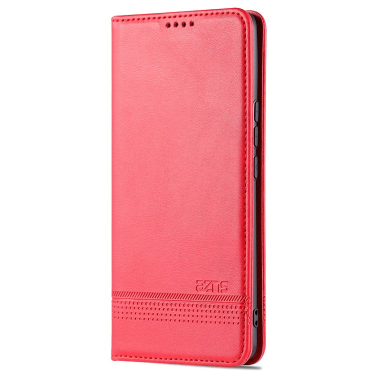 AZNS PU Leather + TPU Wallet Flip Case Magnetic Absorption Folding Stand Protective Cover for Honor 60 Pro - Red