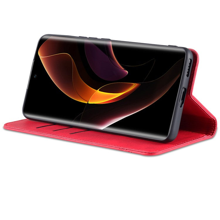 AZNS PU Leather + TPU Wallet Flip Case Magnetic Absorption Folding Stand Protective Cover for Honor 60 Pro - Red