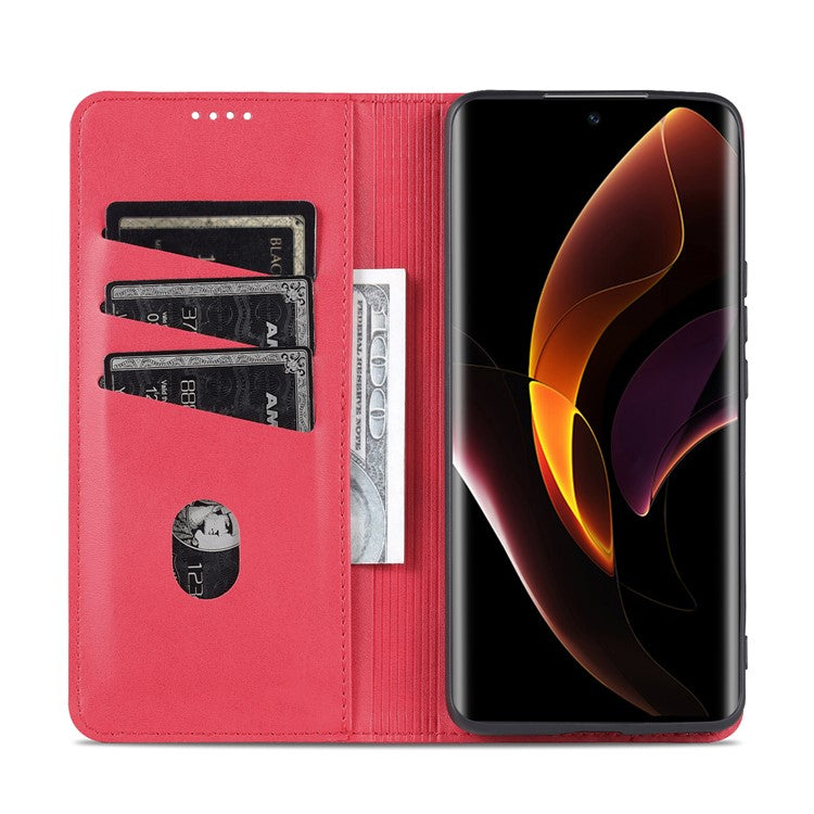 AZNS PU Leather + TPU Wallet Flip Case Magnetic Absorption Folding Stand Protective Cover for Honor 60 Pro - Red