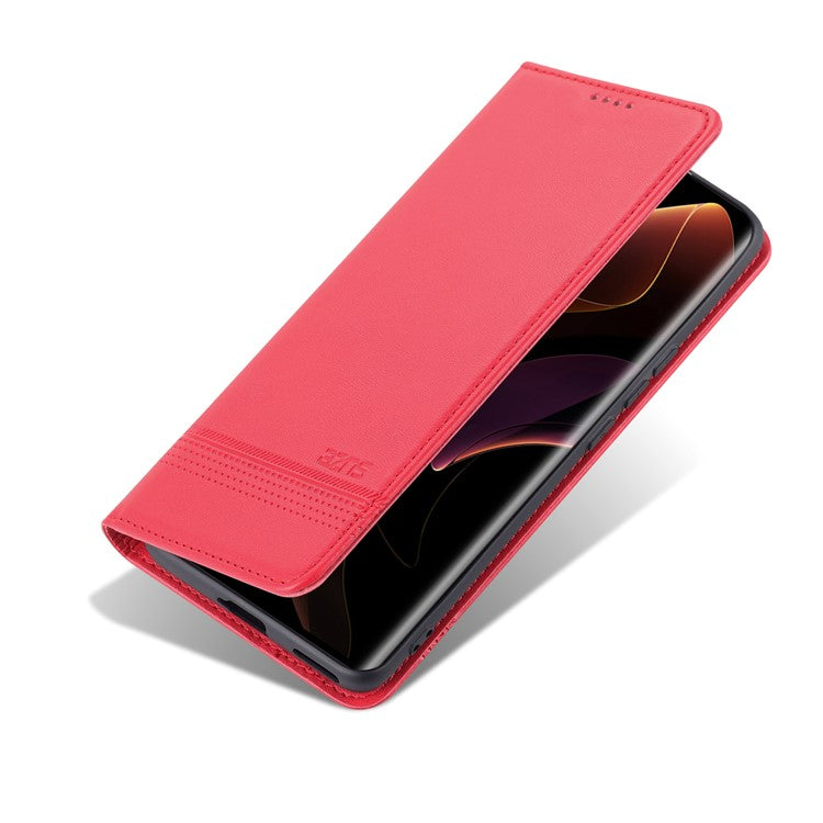 AZNS PU Leather + TPU Wallet Flip Case Magnetic Absorption Folding Stand Protective Cover for Honor 60 Pro - Red