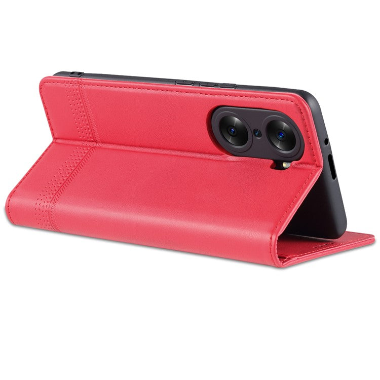 AZNS PU Leather + TPU Wallet Flip Case Magnetic Absorption Folding Stand Protective Cover for Honor 60 Pro - Red