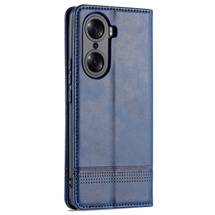 AZNS PU Leather + TPU Wallet Flip Case Magnetic Absorption Folding Stand Protective Cover for Honor 60 Pro - Blue