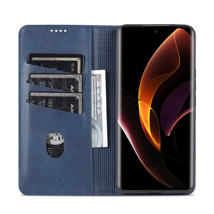 AZNS PU Leather + TPU Wallet Flip Case Magnetic Absorption Folding Stand Protective Cover for Honor 60 Pro - Blue
