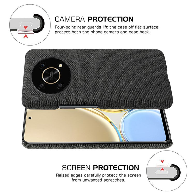 For Honor X30/X9 5G/Magic 4 Lite 5G Solid Color Cloth Coated Phone Case Incomplete Covering Hard PC Protective Cover - Black