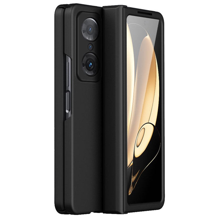 For Honor Magic V Hinge Design All-round Coverage Hard PC Folding Phone Case Cover with Glass Screen Protector - Black