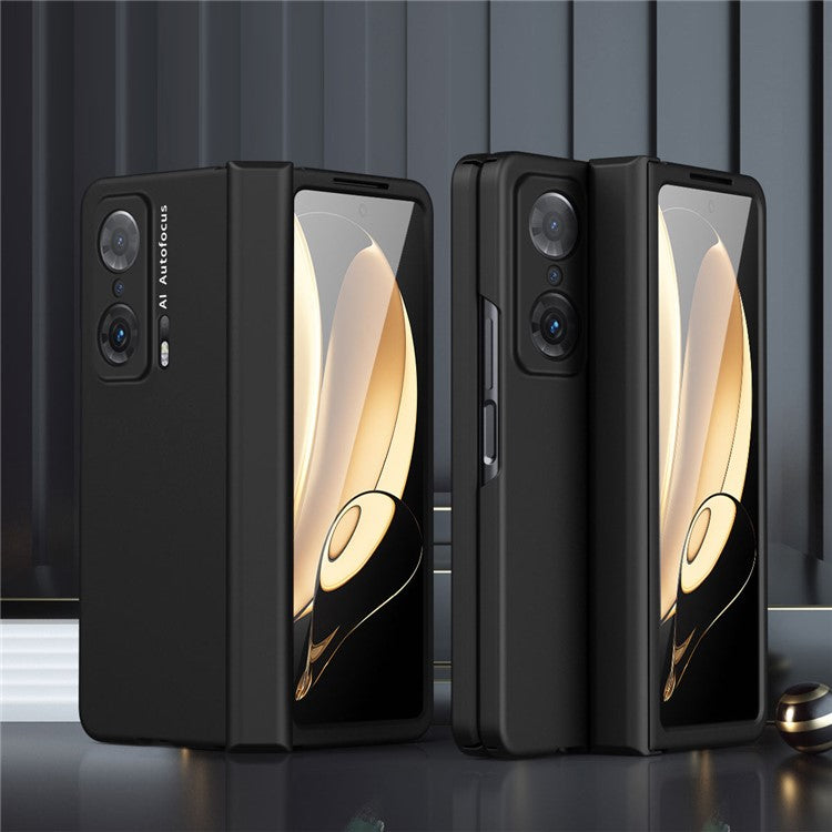 For Honor Magic V Hinge Design All-round Coverage Hard PC Folding Phone Case Cover with Glass Screen Protector - Black