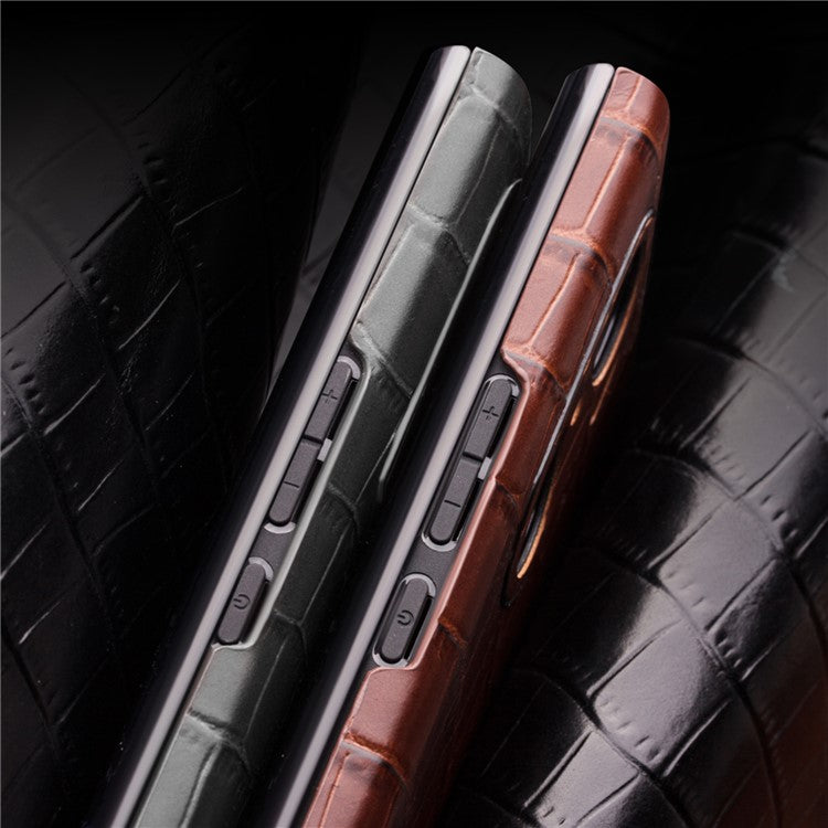 QIALINO Transparent View Window Cowhide Leather Case for Honor 60 Pro, Crocodile Texture Phone Cover - Brown