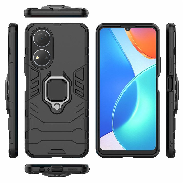 For Honor Play 30 Plus 5G / X7 4G Ring Kickstand Hard PC + Soft TPU Impact-resistant Phone Case - Black