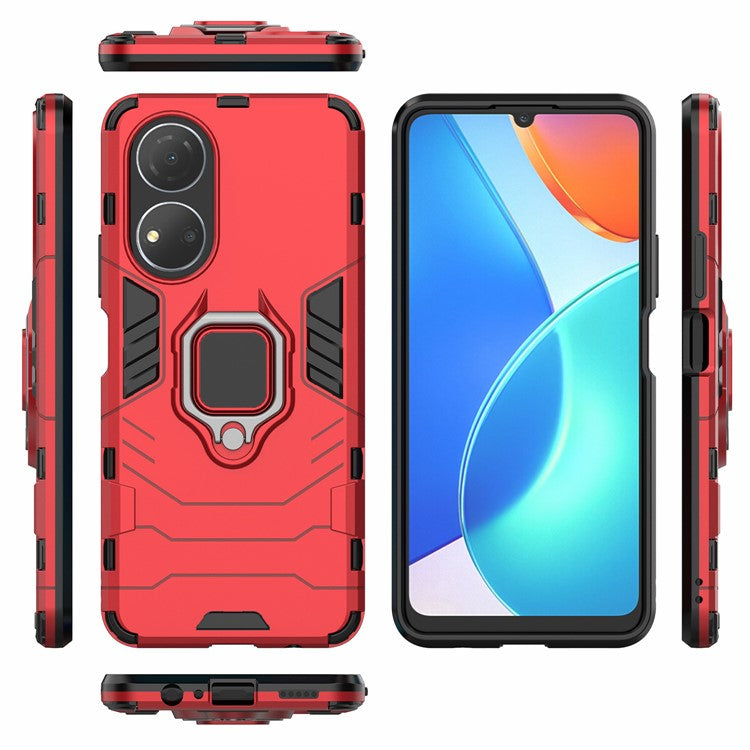 For Honor Play 30 Plus 5G / X7 4G Ring Kickstand Hard PC + Soft TPU Impact-resistant Phone Case - Red