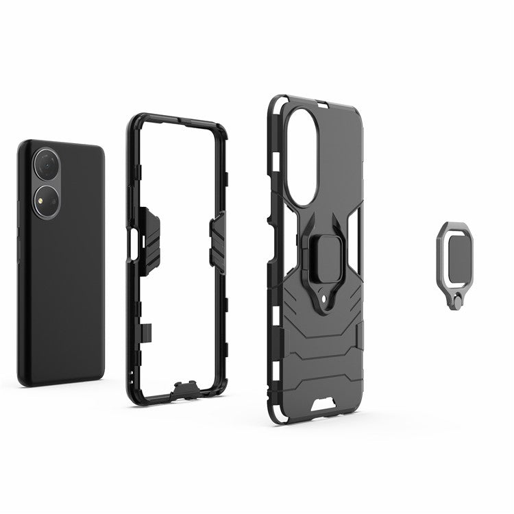 For Honor Play 30 Plus 5G / X7 4G Ring Kickstand Hard PC + Soft TPU Impact-resistant Phone Case - Blue