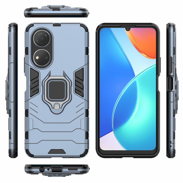 For Honor Play 30 Plus 5G / X7 4G Ring Kickstand Hard PC + Soft TPU Impact-resistant Phone Case - Blue