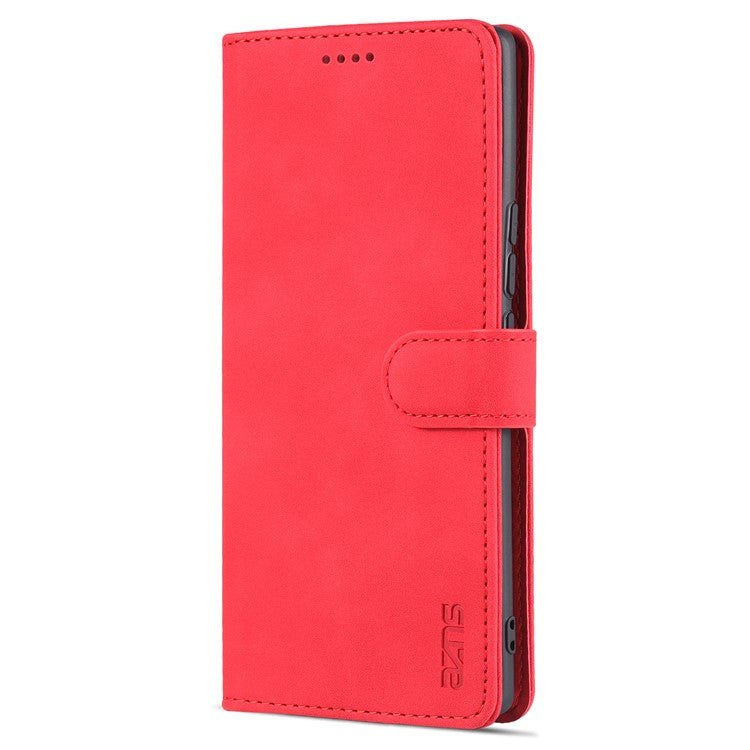 AZNS for Honor 60 Well-protected Anti-fall PU Leather Wallet Stand Mobile Phone Case Cover - Red