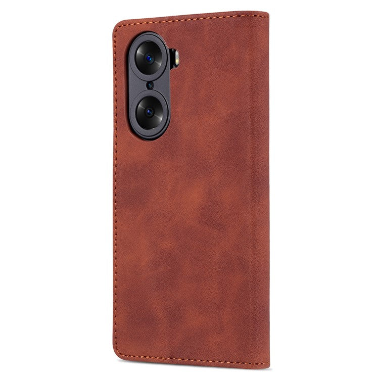 AZNS for Honor 60 Well-protected Anti-fall PU Leather Wallet Stand Mobile Phone Case Cover - Brown