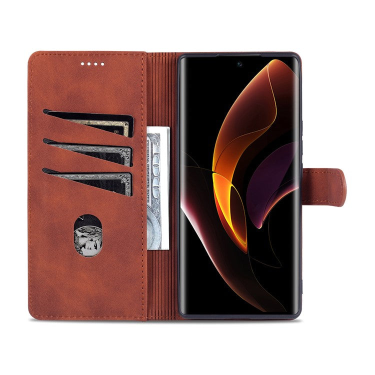 AZNS for Honor 60 Well-protected Anti-fall PU Leather Wallet Stand Mobile Phone Case Cover - Brown