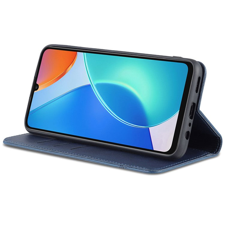 AZNS For Honor Play 30 Plus Textured Leather Phone Case Magnetic Auto-absorbed Cover with Wallet Stand - Blue