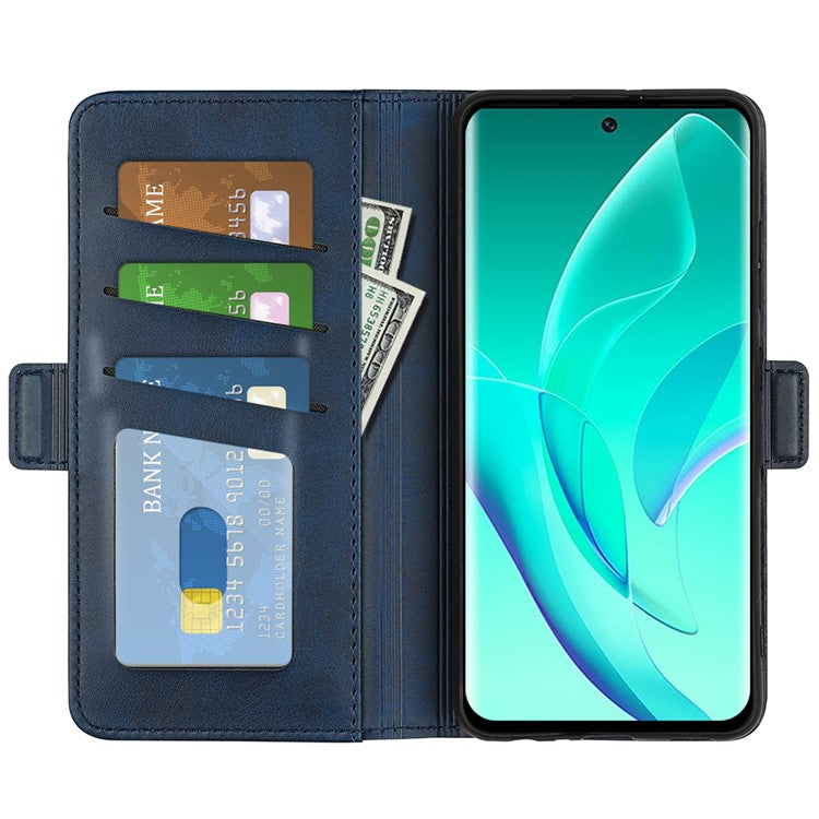 For Honor 60 Pro Textured Business Elegant Phone Cover PU Leather Flip Folio Book Stand Wallet Case - Blue