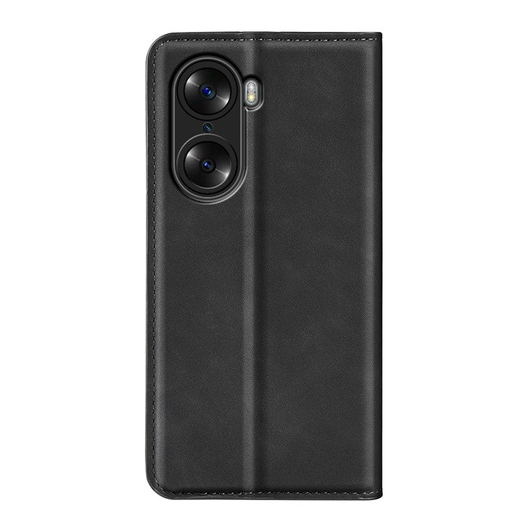 For Honor 60 Skin-touch Feeling PU Leather Flip Wallet Cover Stand Magnetic Adsorption Shockproof Folio Book Case - Black