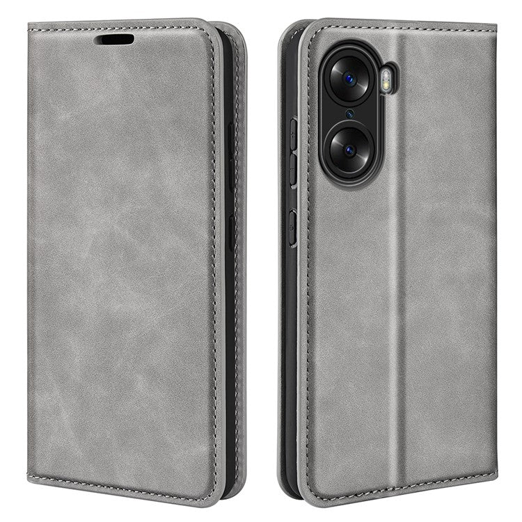 For Honor 60 Skin-touch Feeling PU Leather Flip Wallet Cover Stand Magnetic Adsorption Shockproof Folio Book Case - Grey