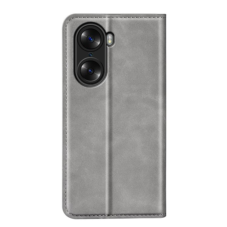For Honor 60 Skin-touch Feeling PU Leather Flip Wallet Cover Stand Magnetic Adsorption Shockproof Folio Book Case - Grey