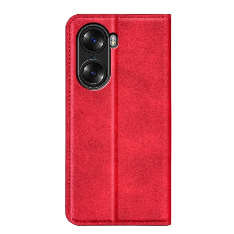 For Honor 60 Skin-touch Feeling PU Leather Flip Wallet Cover Stand Magnetic Adsorption Shockproof Folio Book Case - Red